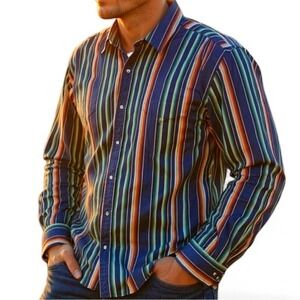 vintage Polo by Ralph Lauren Western Striped Shirt Mens XXL Two-Ply Cotton